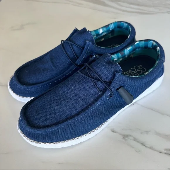 NWT Hey Dude Men\'s Navy Blue Casual Shoes Mens Hey Dude Wally Linen Natural Navy Casual Shoe - Walmart.com main image 2